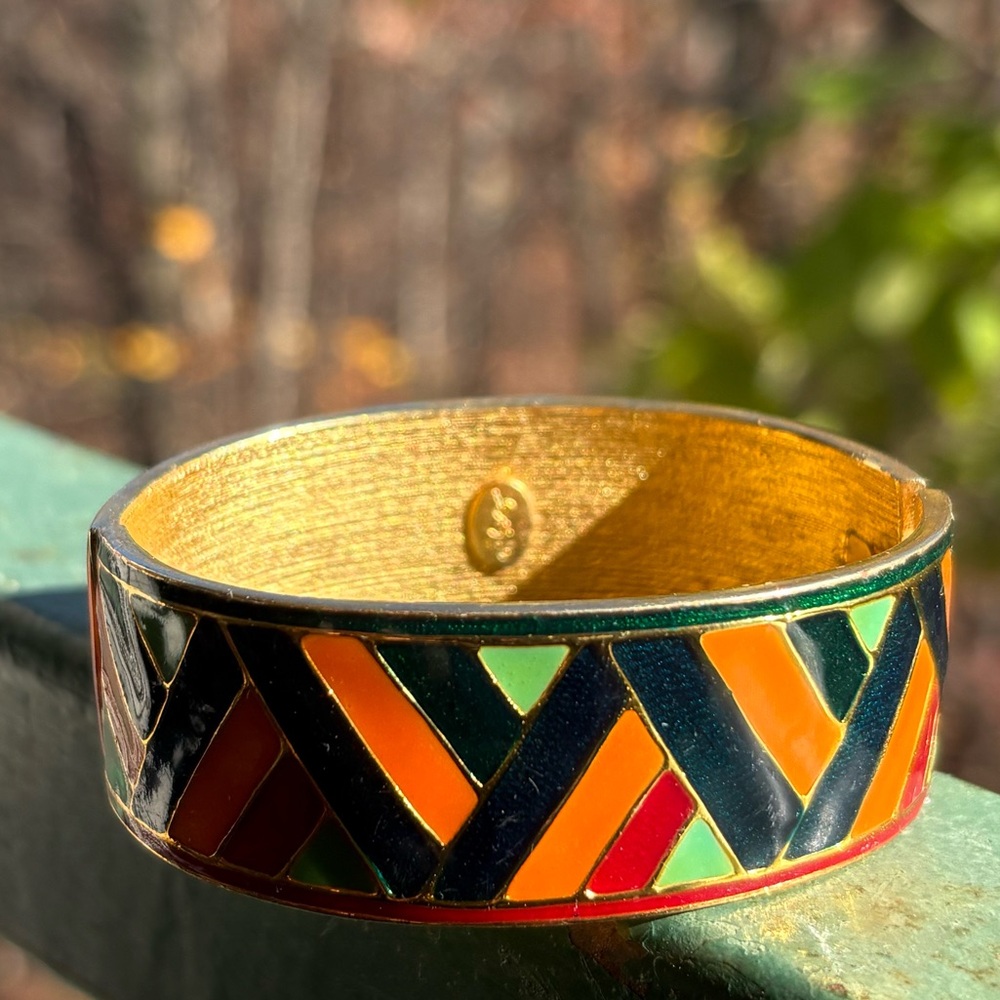 Vintage YSL Yves Saint Laurent Enamel Mosaic Hinged Cuff (c. 1970s–80s)✨ - Picture 2 of 11
